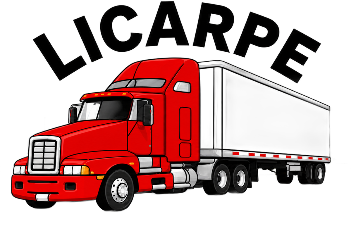 Logotipo de Fletes y Mudanzas LICARPE: tráiler rojo con caja blanca
